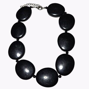 Elegant Black Beaded Choker Necklace Round Flat Beads Statement Fashion Jewelry